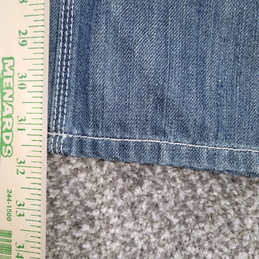 Lamasini Mens Straight Leg Jeans 36x32 Blue Denim Contrast Stitch Distressed